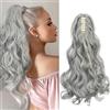 Cybelleza Coda Capelli Extension Clip Claw Coda di Cavallo con Pinza Mossi 45cm Posticci per Capelli Ricci Ponytail Sintetici Lunghi Coda Finta Ondulati, Grigio scuro