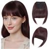 Benehair Frangia Clip Capelli Naturale Extension Frangetta Finta con Clip Sintetica French Bangs Fringe Hairpiece Posticci Adatto a Donna(Rosso Vino Scuro, 30g)