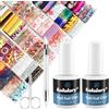 Kalolary Kit Nail Art Foil - Gel Colla per Unghie + Foil Olografiche + Penna Pressa + Forbici - Decorazione Unghie Effetto Laser per Manicure DIY o Salone