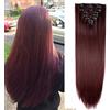 SEGO 65cm Extension Clip Capelli Sintetici 8 Fasce 140g Capelli Lisci Extension Posticci Donna Full Head (Vino Rosso)