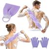 AYBUY Set Guanto Scrub Corpo, 2 Guanti Esfolianti e 1 Scrubber per la Schiena, Panno Esfoliante Corpo Asciugamani Esfolianti per il Corpo Unisex, Guanti Esfolianti per Esfoliante/Doccia/Spa (Viola)