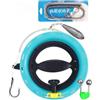 Hasaller Handline - Kit di mulinello da pesca con filo 40# da 45 m e gancio 15# per cernia, spigola, barca, zattera, fondo profondo, bobina a mano in ABS blu (B-18 cm)