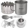Aomiun Titanio, tazza da campeggio, 500 ml, in titanio, da campeggio con coperchio, set con parabrezza, fornello e supporto per piano cottura, per escursioni, campeggio