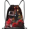 Generic Zaino con Coulisse Red Wine Roses Sportiva Zainetto Impermeabile Drawstring Backpack Pieghevole Borsa con Coulisse per Scuola Unisex Spiaggia