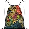 Generic Zaino con Coulisse Decorative Flower Painting Sacca da Palestra Impermeabile Sportiva Zainetto Resistente Drawstring Backpack per Vacanze Spiaggia Scuola