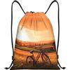 Generic Zaino con Coulisse Sunset Rural View Sacchetta Sportiva Resistente Borsa con Coulisse Impermeabile Sacca da Palestra per Viaggi Scuola Vacanze