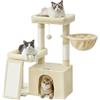 Feandrea Albero per Gatti con 2 Letti Grandi, Tiragraffi con Pali e Rampa Graffiatoio, Alto 85,8 cm, Beige Sabbia PCT013LF01