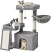Feandrea Albero per Gatti con 2 Letti Grandi, Tiragraffi con Pali e Rampa Graffiatoio, Alto 85,8 cm, Grigio Tortora PCT013GD01