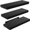 AMADA HOMEFURNISHING Mensola da Muro, Mensole da Muro per Bagno/Soggiorno/Camera da letto/Cucina, Mensole Nere con Staffe Invisibili Set di 3 - AMFS07