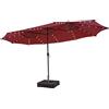 COSTWAY Ombrellone Doppio da Giardino 450 x 260 cm, con 48 Luci LED e Base, Ombrellone Rettangolare con Manovella, per Giardino Piscina Cortile (Rosso)