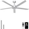 Ohniyou Ventilatore da soffitto 152 cm senza luce, Ventilatori da soffitto industriali da grande con telecomando e app, 5 pale in alluminio, motore DC silenzioso per terrazza soggiorno garage, argento