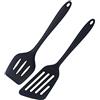 Colrid 2 Pezzi Spatola a Fessura, Spatole Wok da Cucina, Spatole da Cucina in Silicone, Forata Antigraffio, Antiaderente, Resistenti al Calore, Lavabili in Lavastoviglie, per Pentole Antiaderenti (Nero)