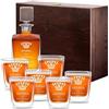 Maverton set Caraffa da whisky e cognac + 6 bicchieri - con incisione personalizzata - Decanter in vetro per whiskey da 0,81 L - Bottiglia per compleanno - pensiero per papà - Re