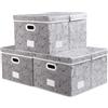 Prandom Scatole portaoggetti con coperchi pieghevoli grandi [confezione da 3] Organizer a cubo portaoggetti decorativo in tessuto, grigio 58 x 40 x 30 cm