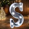JEMESI Luci a LED con lettere glitterate argentate, alimentate a batteria, luce notturna per festa di compleanno, matrimonio, decorazione per la casa, baby shower, S