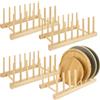 LOPYXBR 4 supporti per piatti in legno, 7 scomparti, scolapiatti in legno, scolapiatti, scolapiatti, in legno di bambù