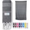 jazzylab SULTAN Peshtemal | Telo hammam in 100% cotone con classico motivo a righe | Leggero, assorbente e ad asciugatura rapida | Ideale per sauna, bagno turco, spiaggia o viaggi | Nero, 90x180 cm