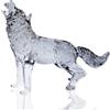 DLXK Statuetta a forma di lupo grigio che ulula in cristallo, statua in vetro soffiato a mano, scultura animale da collezione fermacarte