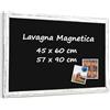 QUEENLINK Lavagna magnetica montata a parete, con cornice in legno, stile rustico, retrò, per casa, scuola, ufficio (bianco, 45 x 60 cm)