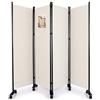 VOUNOT® Separe Divisorio Interno a 4 Pannelli con Ruote, Paravento Pieghevole Autoportante Privacy per Salotto, Camera da Letto e Ufficio, 228 x 30 x 171 cm, Beige