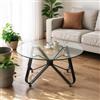 FurnitureR Tavoli da soggiorno, tavolino rotondo minimalista con piano in vetro temperato, base artistica a forma di farfalla, per casa, soggiorno, patio, giardino, 80 x 80 x 40 cm