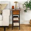 FurnitureR Comodino industriale vintage, scatola portaoggetti e vassoio pieghevole, tavolo da notte con stazione di ricarica/2 prese e 2 USB, grande ripiano aperto a 2 livelli, 60 x 30 x 60 cm