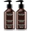 Jean & Len Rosemary & Ginger Shampoo, per capelli secchi e fragili, con complesso idratante, profumo fresco e speziato di rosmarino e zenzero, senza parabeni e siliconi, 300 ml (Confezione da 2)
