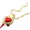 Generico Collana lunga cuore sacro rosso con charms e pendenti catena a sfere