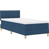 vidaXL Letto boxspring a LED vidaXL con cuscini, blu, 90 x 190 cm, tessuto