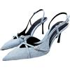 ZHONGZD Sandali con Tacco a Punta in Denim da Donna. Sandali con Tacco a Forma di Gattino
