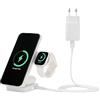 Amazon Basics,Stazione di ricarica wireless 3 in 1 con certificazione Qi2.2 da 25W supporto pieghevole compatibile MagSafe per iPhone 17/16/15/14/13/12,Apple Watch,AirPods,con adattatore da 45W,ianco