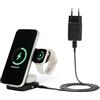 Amazon Basics, Stazione di ricarica wireless 3 in 1 con certificazione Qi2.2 da 25W supporto pieghevole compatibile MagSafe per iPhone 17/16/15/14/13/12,Apple Watch,AirPods,con adattatore da 45 W,Nero