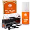 SPINCARE Kit Pulizia Vinili 5 in 1 | Kit Pulizia Vinile con Spazzola in Velluto e Copertura Antipolvere | Spray Antistatico 120 ml | Spazzola per Puntina | Panno in Microfibra | Pulisci Dischi Vinile