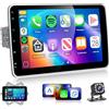 Hodozzy Autoradio 1 Din con Regolabile 10,1 Pollici Schermo, Autoradio Touchscreen 1 Din con Wireless CarPlay/Android Auto/Mirror Link, Radio Bluetooth Video Online HD Radio FM USB/Type-c Telecamera