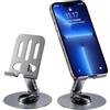 GiDaCom Supporto per Telefono e Tablet da Tavolo in Metallo - Base Girevole a 360°, Universale Regolabile per Smartphone e iPad, Struttura Robusta