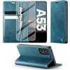 Idhiem Cover per Samsung Galaxy A53 5G Portafoglio Pelle PU Premium [con Vetro Temperato] [Blocco RFID] [Funzione di Supporto] [Custodia Portafoglio Antiurto] Bumper Flip Case, Blu verde