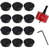QiXinGYL Punta da trapano per sega a tazza da 60 mm e 12 coperture rotonde per cavi da scrivania, coperture per fori da scrivania nere da 60 mm, occhielli da scrivania in plastica, taglierina per fori in
