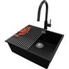 PRIMAGRAN Lavandino da Cucina Nero 56x47cm, Lavello in Granito a 1 vasca + Rubinetto 40x20cm + Set di accessori, Lavabo da Cucina Incasso al Mobile 60cm - London Slim S341