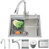 Harnart Lavello da cucina in acciaio inox 304, lavello da cucina con rubinetto estensibile Set di rubinetteria Lavatrice a tazza 60 x 45 x 21 cm, cromato