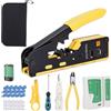 Vexnaro Pinza Crimpatrice RJ45 Kit di Rete Professionale, Crimpatrice Ethernet Passante con Tester LAN e Connettori RJ45 Cat7, Strumenti di Riparazione per Manutenzione Computer Reti Alta Velocità