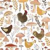 FunStick Carta da Parati Cucina Rustica Campagna Casale Animali Carta Adesiva per Mobili Foglie Funghi e Polli Beige Impermeabile Pellicola Adesiva Bianca Camera da Letto Bagno Fantasia 44.5CMx3M