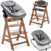hauck Seggiolone Alpha+ Newborn Set Highchair Bouncer 3in1 - Sediolone Pappa Bimbi in Legno Da 0 Mesi Con Sdraietta Neonati Dondolo e Cuscino - (Noce)