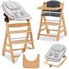 hauck Seggiolone Pappa Alpha Move Set Neonato con Eco Bouncer - Seggiolone Evolutivo Legno Regolabile dalla Nascita, incluso Sdraietta Neonati, Cuscino per Seduta e Vassoio