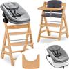 hauck Seggiolone Evolutivo Alpha Move Newborn Set 3in1 Bouncer - Sediolone in legno Evolutivo dalla Nascita, incl. Sdraietta per Neonati, Cuscino e Vassoio
