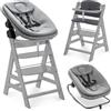 hauck Seggiolone Alpha+ Newborn Set Highchair Bouncer 3in1 - Sediolone Pappa Bimbi in Legno Da 0 Mesi Con Sdraietta Neonati Dondolo e Cuscino - (Grigio)