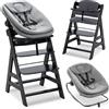 hauck Seggiolone Alpha+ Newborn Set Highchair Bouncer 3in1 - Sediolone Pappa Bimbi in Legno Da 0 Mesi Con Sdraietta Neonati Dondolo e Cuscino - (Nero)