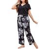 GUOCU Pigiama Donna Estivo Set,Taglie Forti Pigiami Due Pezzi da Donna con Maglie Top e Pantaloni Donna Comodo Pigiama Lungo a Maniche Corte in Cotone Abbigliamento da Notte per Casa e Casuale Stile E 4XL