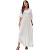 PHLCEhot Maxi abito lungo da donna, in misto cotone, a tunica, per taglie forti, caftano, spiaggia, bikini, Giallo, Taglia unica