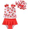 DivingBirds Costume da bagno a due pezzi per bambine con cappello, costume da bagno con volant e fiocco per 3-4 anni, Fragola, 6-12 Mesi