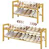 FAVOOSTY Scarpiera a 2 Livelli in Metallo, Allungabile 74.5-105.5 cm,Metallo,Regolabile, Salvaspazio, Portascarpe Robusto per Ingresso, Camera da Letto,Oro